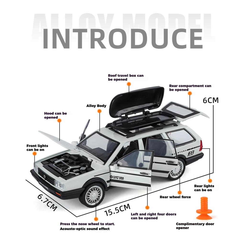 1/32 Volkswagen Santana Avant Универсал Металлическая модель автомобиля Литье под давлением Металлический транспорт для путешествий Модель автомобиля Симуляция звука и света Детская игрушка Подарок
