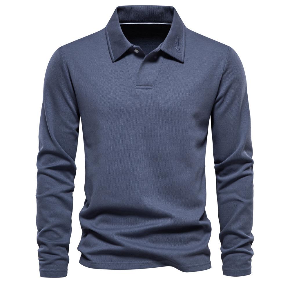 Autumn And Winter New Men'S Washed Long-Sleeved Lapel Polo Shirt Casual Solid Color Top Trendy Versatile Polo
