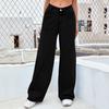 Women Straight Bell-bottom Jeans High Waist Button Zipper Closure Pants Solid Color Denim Trousers with Pockets for Daily Wear Scool Commuting