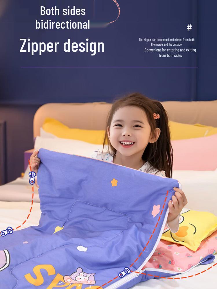 Portable Cotton Quilted Kids' Nap Bag with Anti-Kick Quilt, Customizable