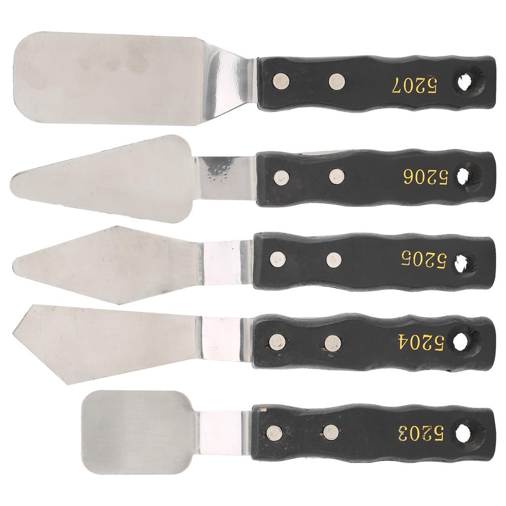 5 шт. Мастихины, шпатели, черная деревянная ручка, нержавеющая сталь, масляная акриловая краска, художественный нож