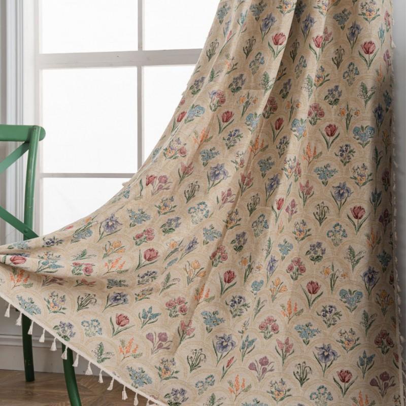 Light Filtering Floral Jacquard Curtains With Tassel Trim Living Room Small Fresh Decor