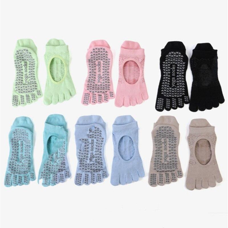 Дышащие носки для йоги с открытой спиной, нескользящие силиконовые спортивные носки для танцев с пятью пальцами, профессиональные однотонные хлопковые носки для пилатеса