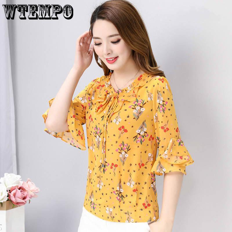 Summer Mid Sleeve Floral Chiffon Shirt for Women Loose and Fashionable Plus Size Shirt Versatile Temperament T-shirt Top