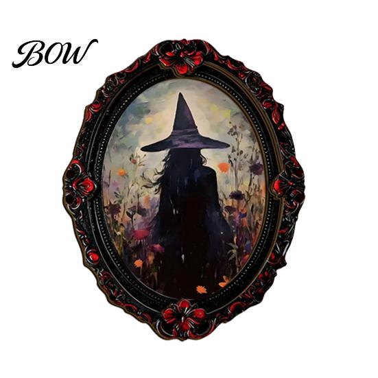 Halloween Refrigerator Magnets Wooden Magnetic Fridge Magnets, Vintage Gothic Witch Ghost Photo Spooky Metal Locker Decorations Frame, Waterproof