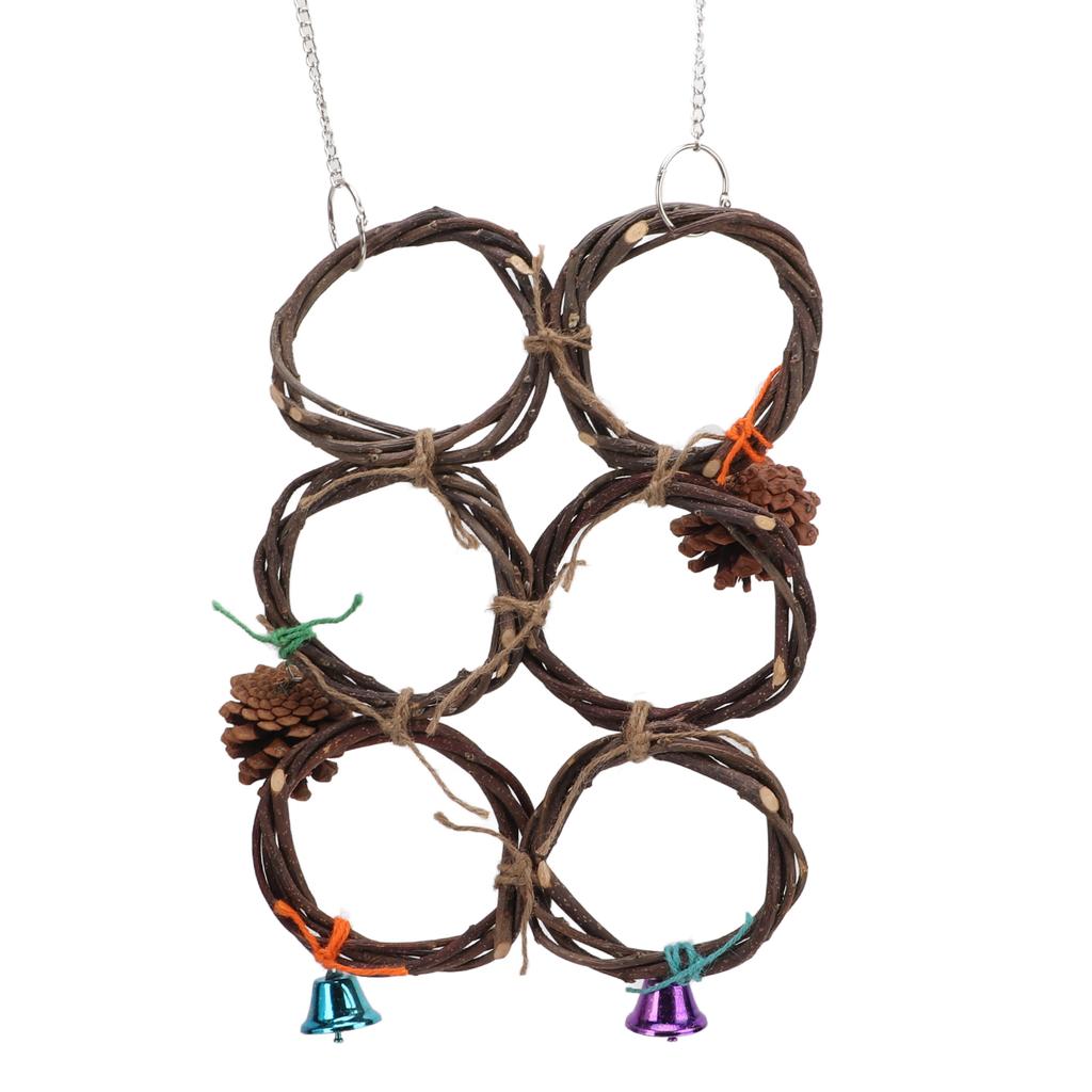 Игрушка Подвесные Качели для Птиц Деревянные Качели для Попугая Кольцо Игрушка Лазательная Сетка с Колокольчиками 6 Колец