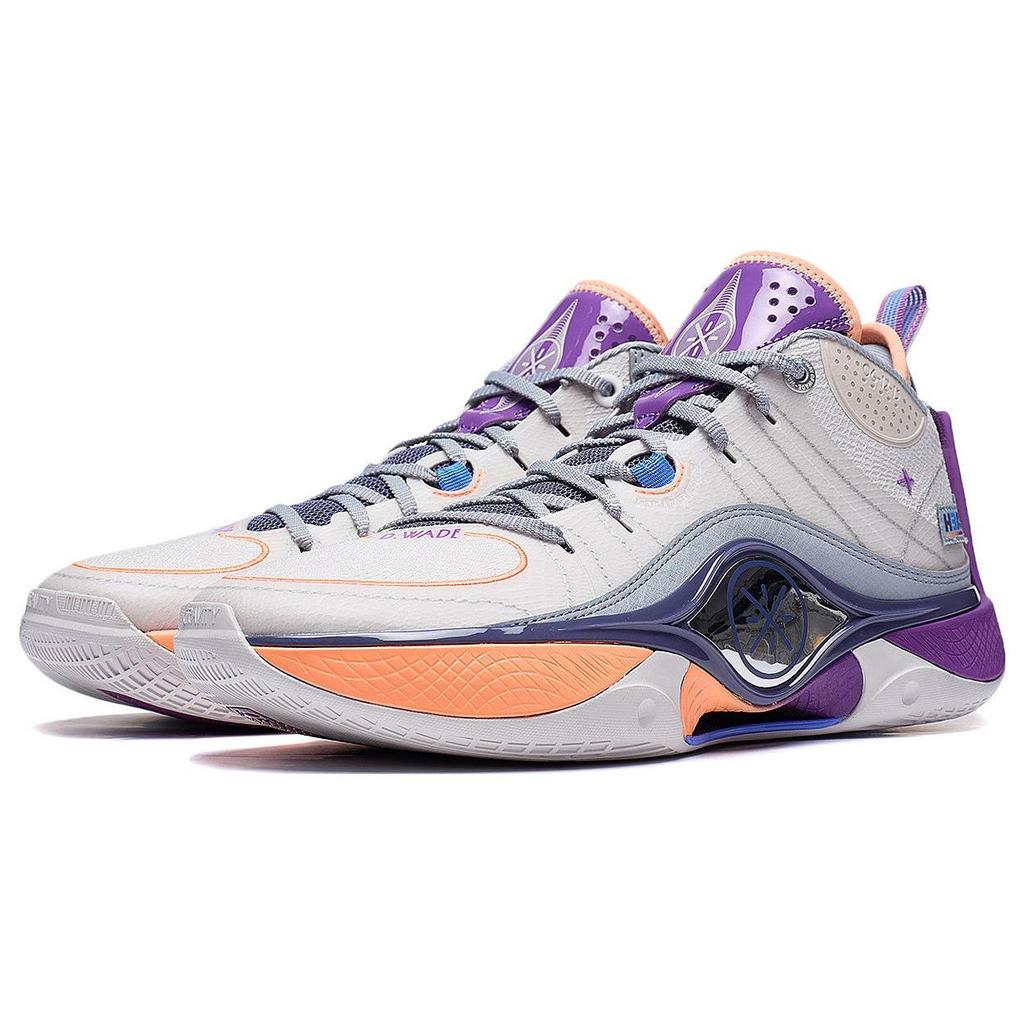 Li Ning Wade Shadow 5 Удобная амортизация Нескользящая Отскок Средняя высота Баскетбольные кроссовки Мужские Белый Песочный Серый ABPT053-6