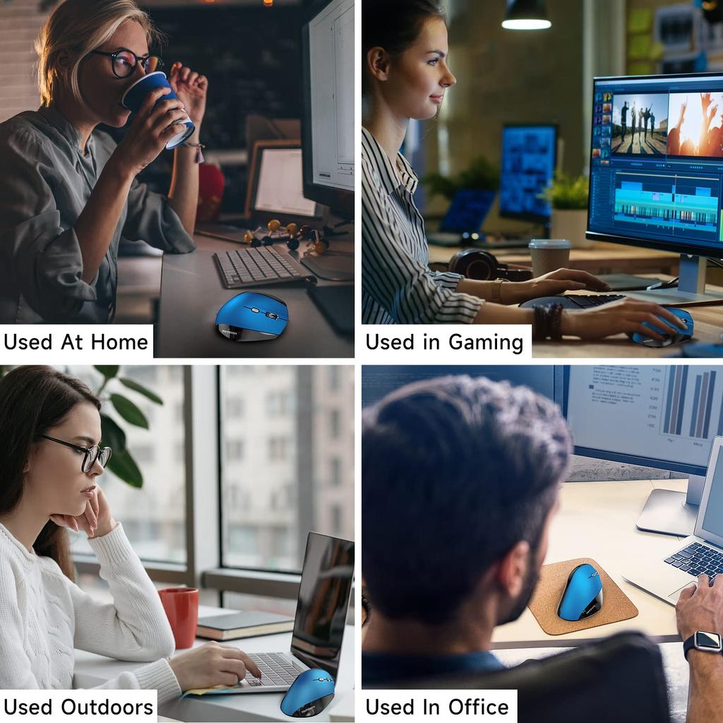 Memzuoix Эргономичная мышь Беспроводная Большая Вертикальная мышь Оптическая Беспроводная мышь Эргономичная Компьютерная мышь для Настольного ПК Синяя Беспроводная мышь Мышь, 2.4G