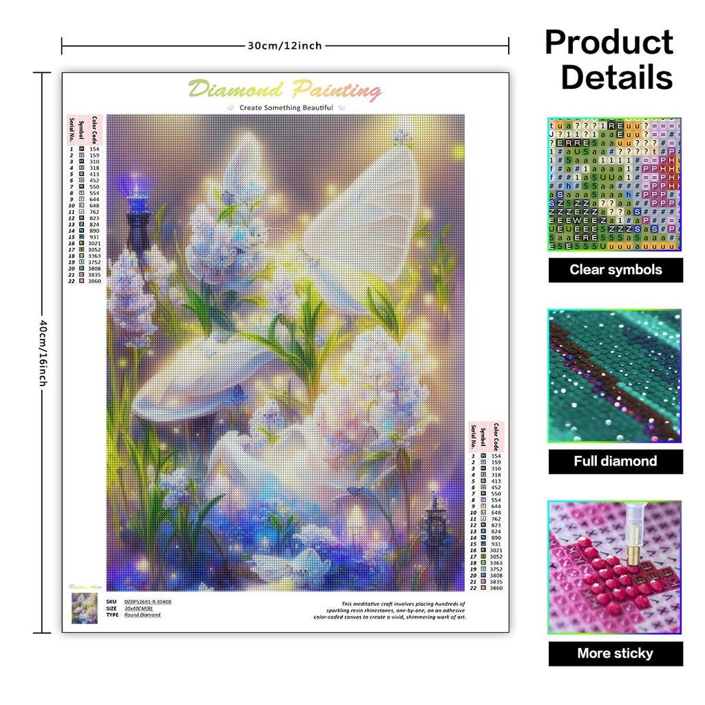 Алмазная живопись Бабочка Цветок Полный круглый Мозаика Животное Полный комплект Вышивка Украшение Гостиная 30x40 см/12x16 дюймов