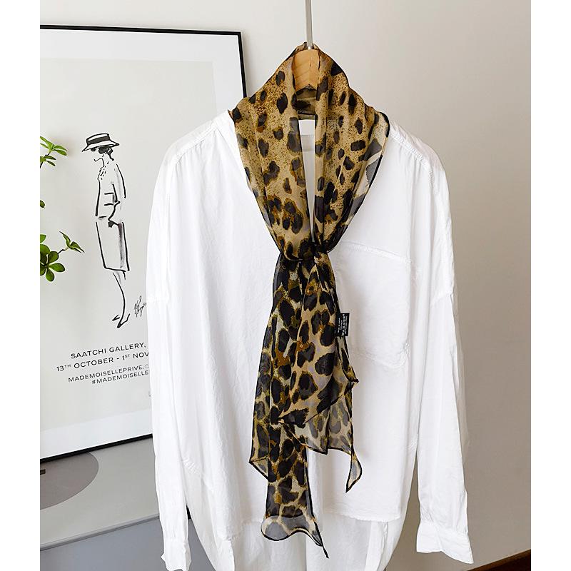 French Retro Black Polka Dot Silk Georgette Narrow Scarf (160x30)