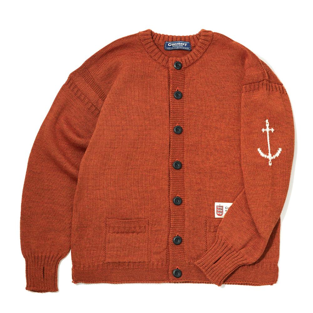 Guernsey Woollens Fisherman Wholegarment Cardigan - Burnt Orange
