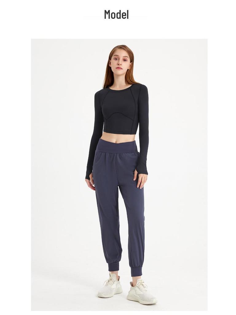 Осенний женский укороченный топ для йоги из какао-сетки с длинными рукавами