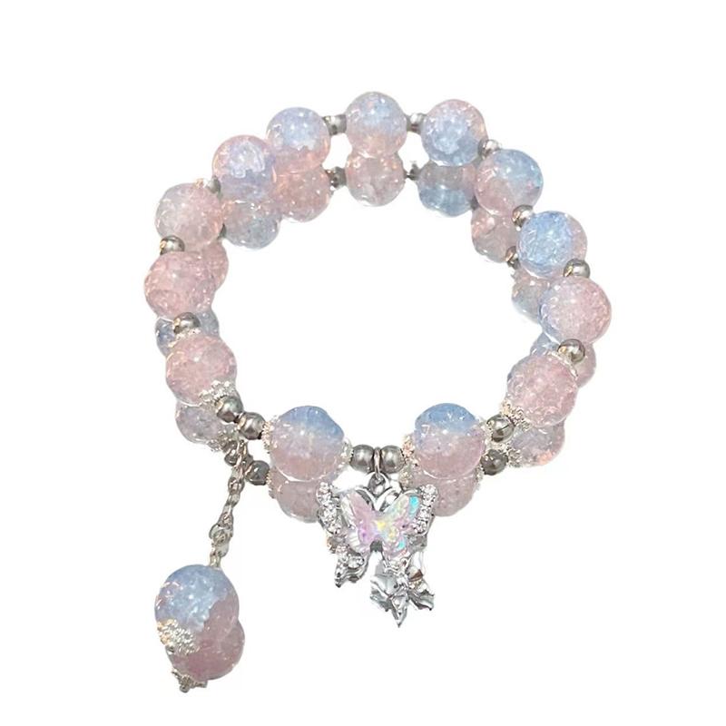 Изысканный браслет из бусин с градиентной глазурью «ледяная крошка» в виде бабочки для женщин и девочек, эластичный, милый, симпатичный браслет-манжета, украшение