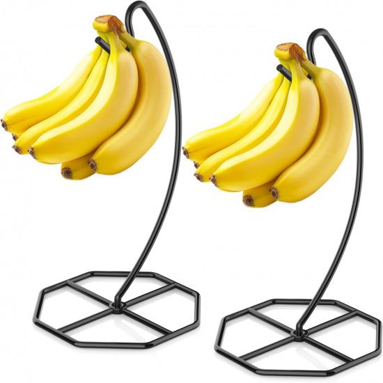 2 Pack Banana Hanger, Banana Tree Holder Metal, Banana Stand Holder, Holds Up to 15LB Banana or Grape, Banana Rack for Kitchen Counter, Black