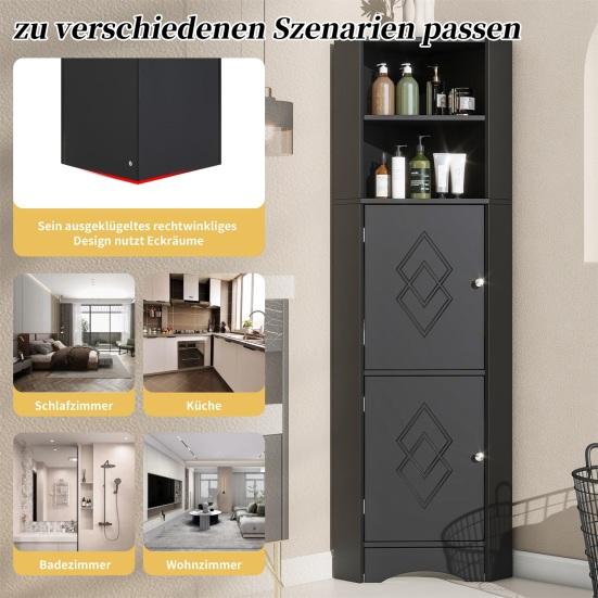 Corner Cabinet Bathroom with Two Compartments Adjustable Shelf Open Shelves Tall Triangular Shape Freestanding Storage
