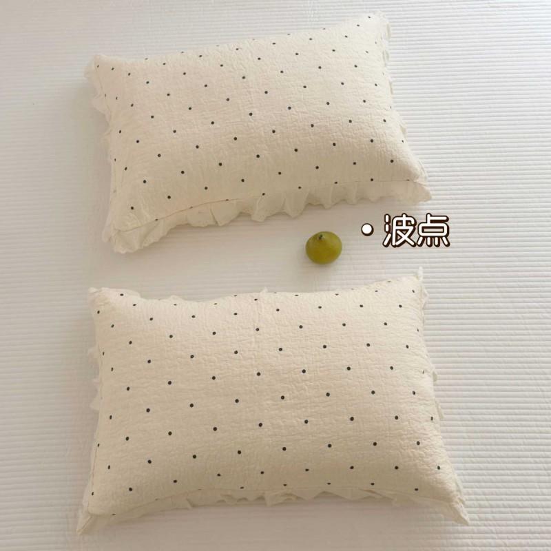 Cotton Washed Thick Pillowcase Set 48x74cm With Quilted Border Embroidery Floral Design Bedding Home Use