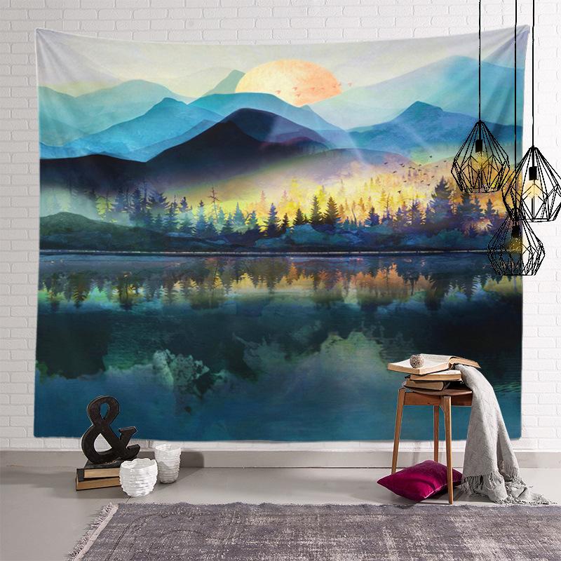 Украшение дома уединенный лесной гобелен, подвесная ткань, знаменитый горный пейзаж, настоящий фоновый тканевый гобелен