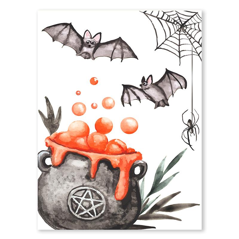 Black Skull Creative Wall Art Moon Kitten Scandinavian Poster Halloween Canvas Painting Wall Living Room Home Decoration