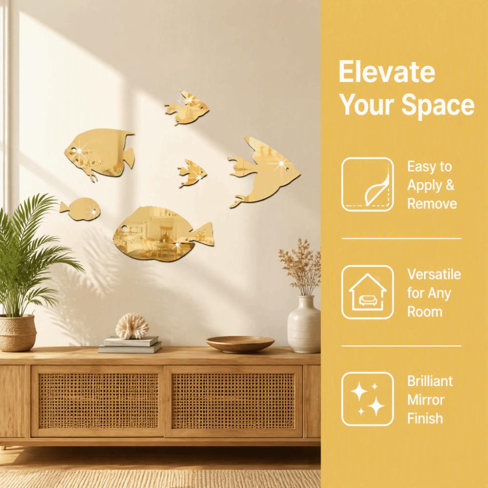 3D Effect Fish School Wall Sticker Removable Adhesive 3D Fish Wall Art Background Decoration