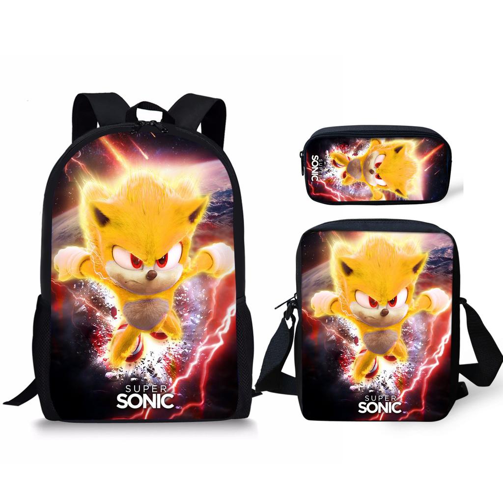 Source Sonic Schoolbag Three-Piece Set Elementary School Bag Anime Cartoon Schoolbag Men'S And Women'S Backpack