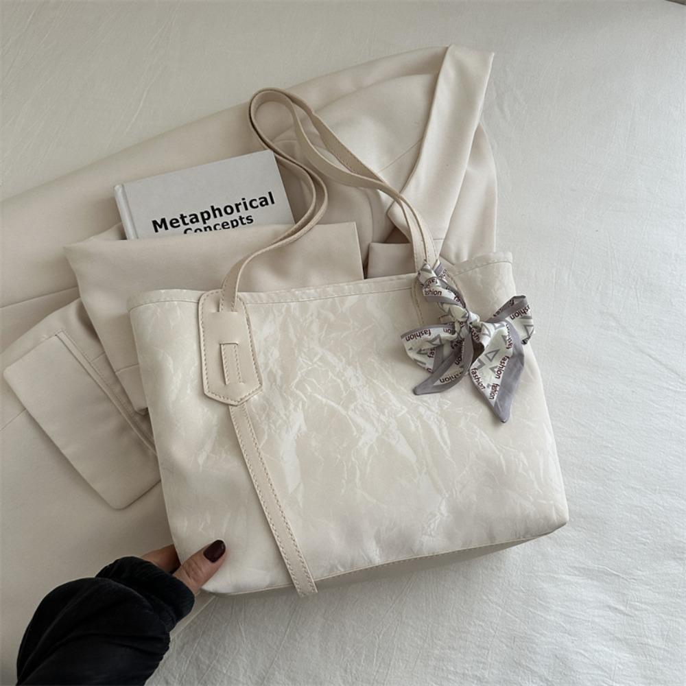 With Silk Scarf PU Leather Handbag Korean Style School Bag Casual Tote Bag  Girl