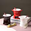 Swiss Ice Cream Cheese Chocolate Melting Stove Red Ceramic Atmosphere Hot Pot Cup with Fork White