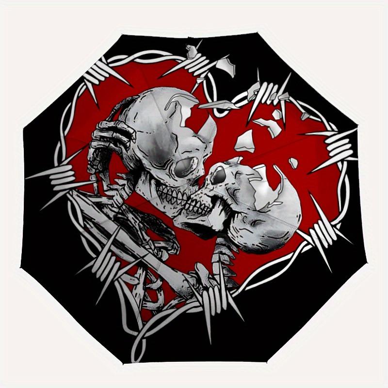 1pc Skull Barbed Wire Automatic Open/close Folding Umbrella, Compact Portable Travel Umbrella,Cute Umbrella, Durable Construction yy250804103
