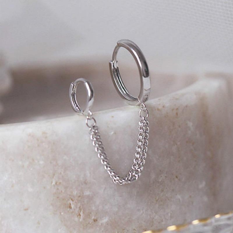 Simple Personality With Double Pierced Ears And Chain Hoop Earrings For Women