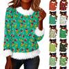 Women's Fashionable Christmas Printed Round Neck Long Sleeved Casual Pullover T-shirt Top