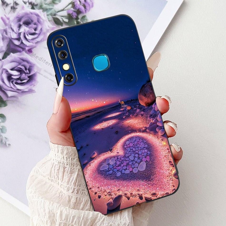 For Infinix Hot 8 Phone Case Hot 8 Lite Hot8 X650 X650C X650B X650D Elegant Floral Cat Pattern Black Silicone Soft TPU Cases