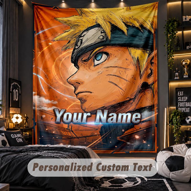 Personalized Wall Tapestry,Naruto Custom Printed Name, Fabric Wall Art For Indoor Room Backdrop