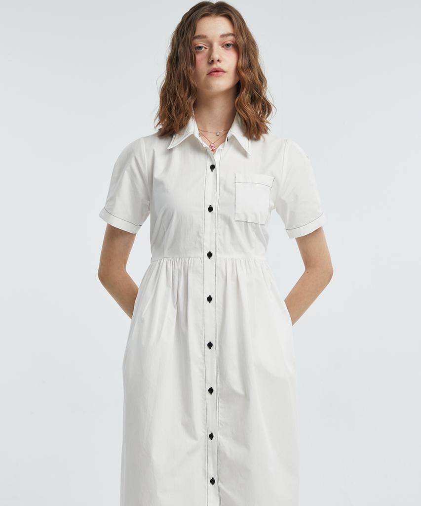 Manavis Seven Color Block Stitch Dress [White]