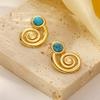 French Retro Light Luxury 18k Gold Stainless Steel Natural Stone Inlaid with Natural Stone Spiral Ring Earrings Women's Jewelry