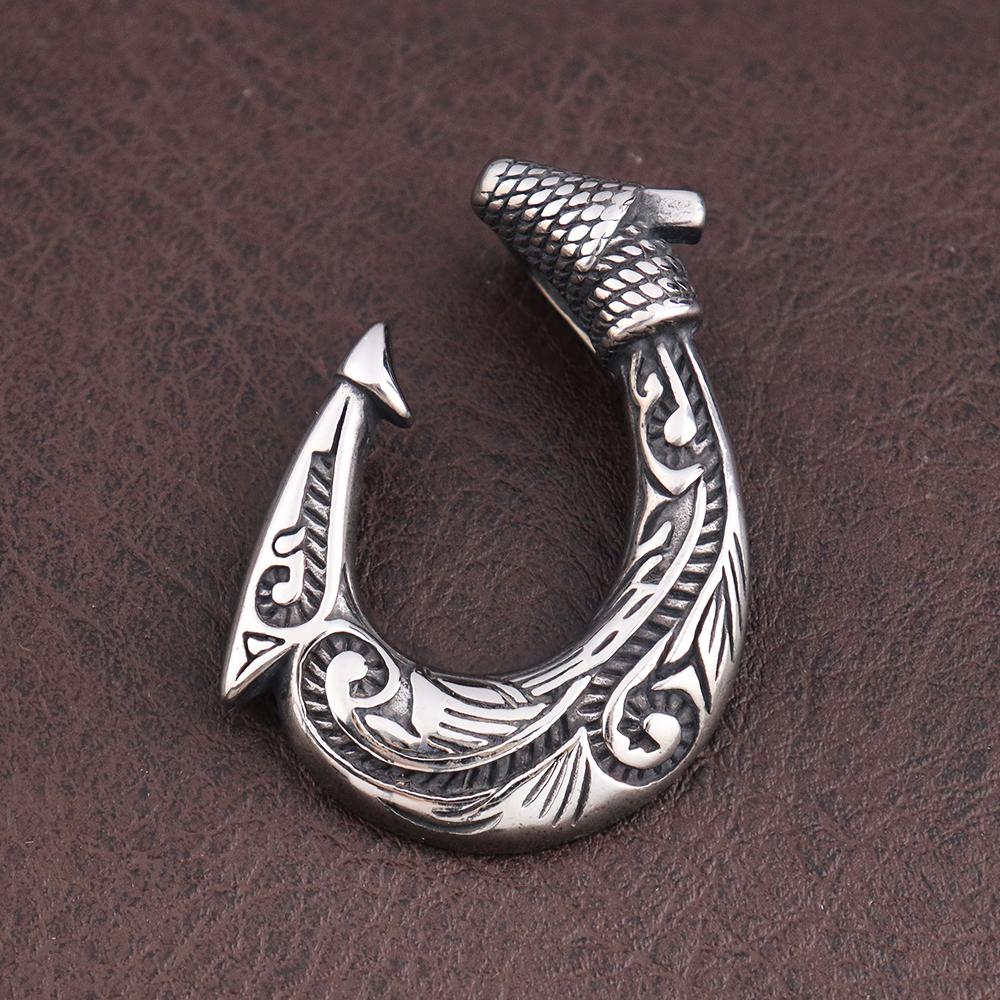 Vintage Men's Fish Hook Pendant Popular Charm Stainless Steel Viking Necklaces for Women Punk Hip Hop Party Jewelry Accessories