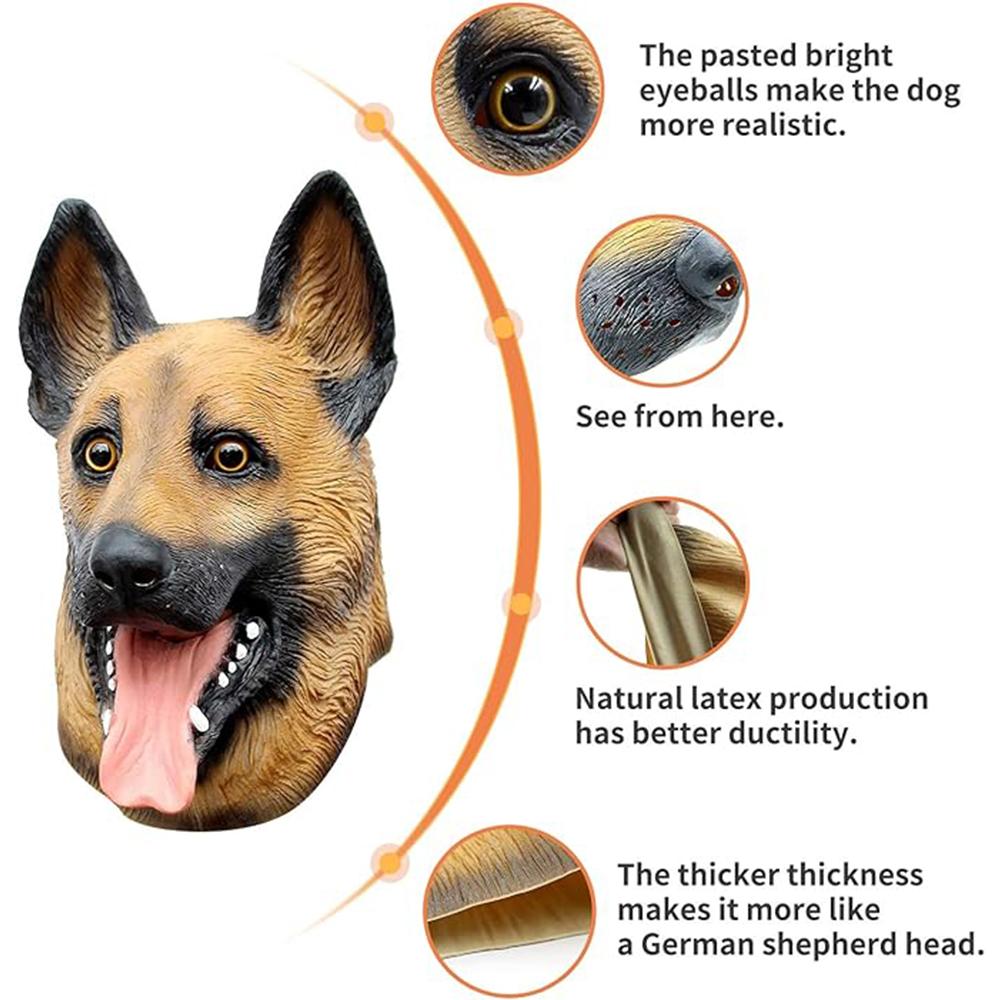 Маска немецкой овчарки для Хэллоуина, костюм животного, маска для головы овчарки, забавное реалистичное животное, латексная маска на всю голову