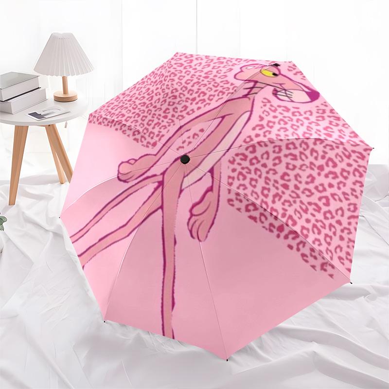 Pink Panther pattern, automatic folding umbrella, portable and foldable design, 8 ribs, a Christmas or birthday gift.