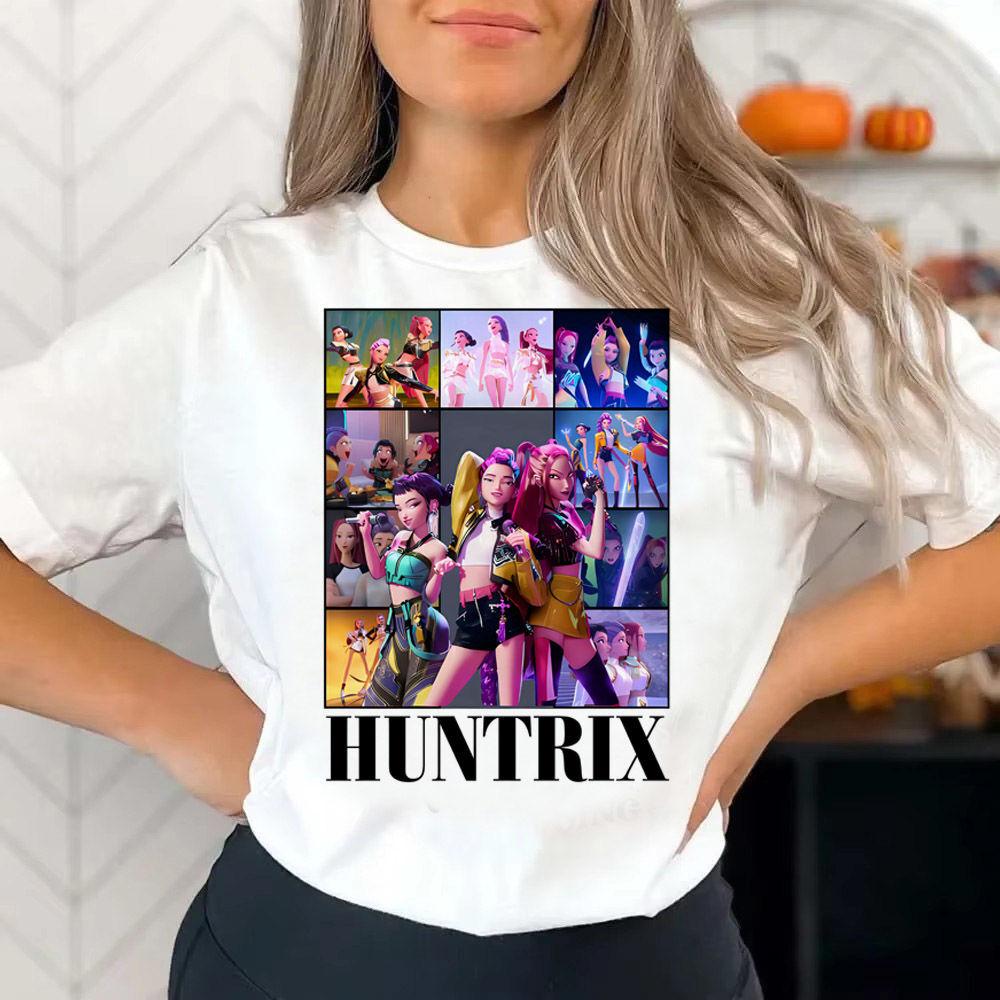 Huntrix Girls Kpop Охотницы на демонов Двусторонняя футболка Футболка в стиле аниме С изображением Руми Миры Зои Девичья группа Волшебный воин Топы для фанатов