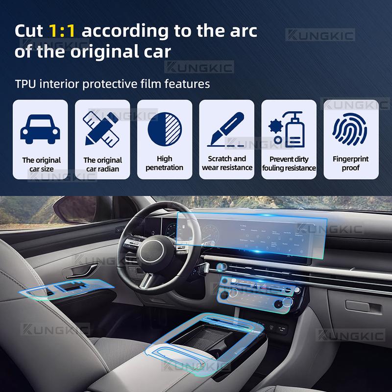 Для HYUNDAI TUCSON 2025-UP Защитная пленка-наклейка из ТПУ для медиа-панели приборов и навигации на центральной консоли салона автомобиля, устойчивая к царапинам