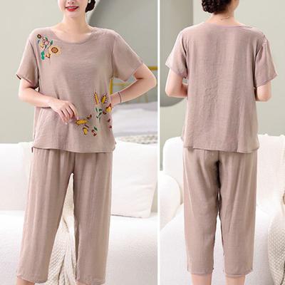 2 шт./компл. пижамный комплект для мамы с цветочным принтом и короткими рукавами, свободный пуловер с круглым вырезом для сна, эластичная резинка на талии