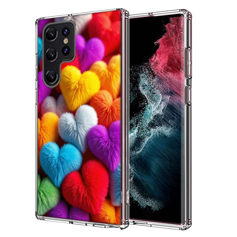 Furry Heart Capa Phone Case For Samsung S26 Ultra S25 Edge Galaxy S23 S21 S20 S24 FE S22 S10 Plus Cover Clear TPU Shell Coque wi