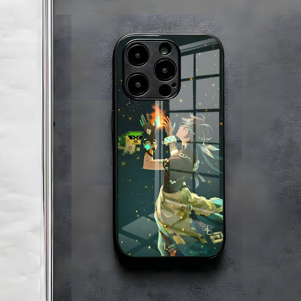 Чехол для телефона Kinich G-Genshin Impact для IPhone 17 Air 16 E Pro Max 15 14 13 Mini 12 Pro 11 Max Plus Черная стеклянная крышка