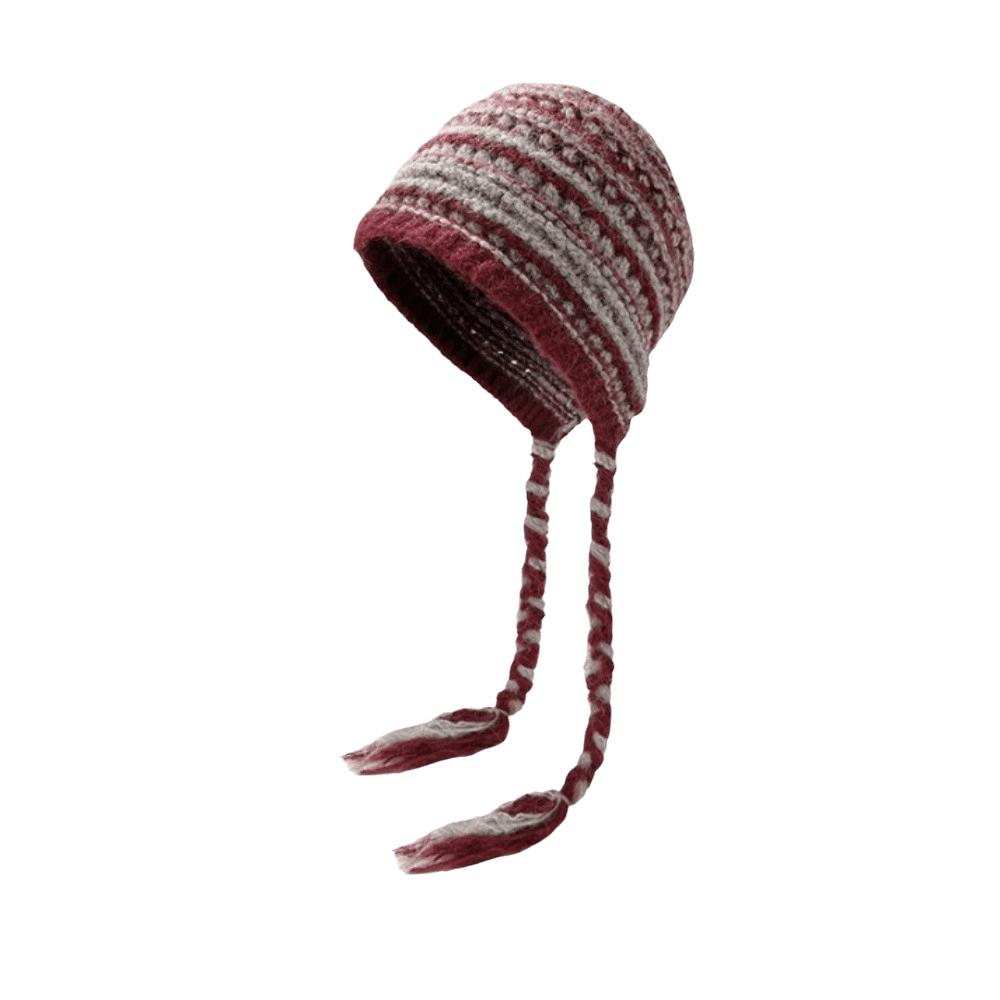 Lined Knitted Winter Hat Striped Braid Beanie Hat Fashion Pompom Beanie Cap For Women