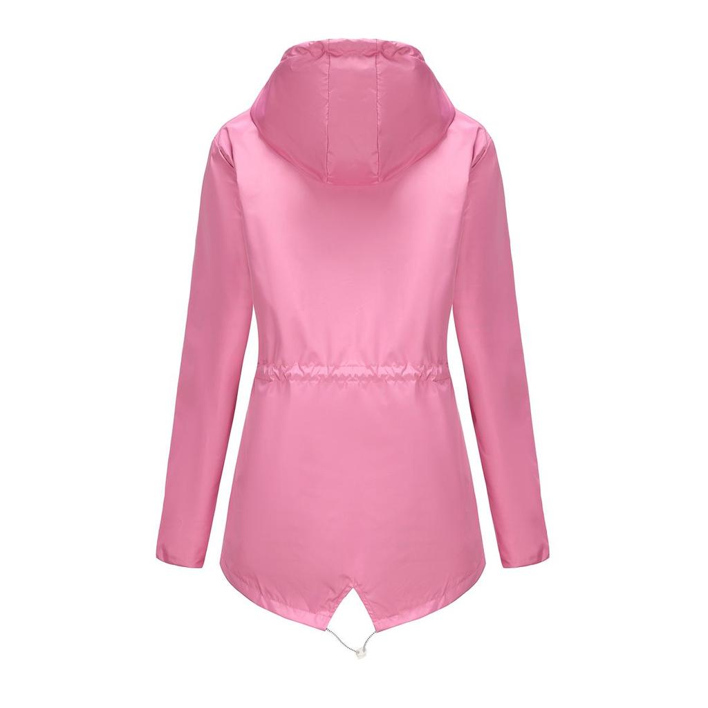 Женские ветровки с капюшоном. Водоотталкивающая ветровка в полоску с кулиской. Длинные рукава. Большой свободный плащ. Молния средней длины. Ветрозащитные куртки.