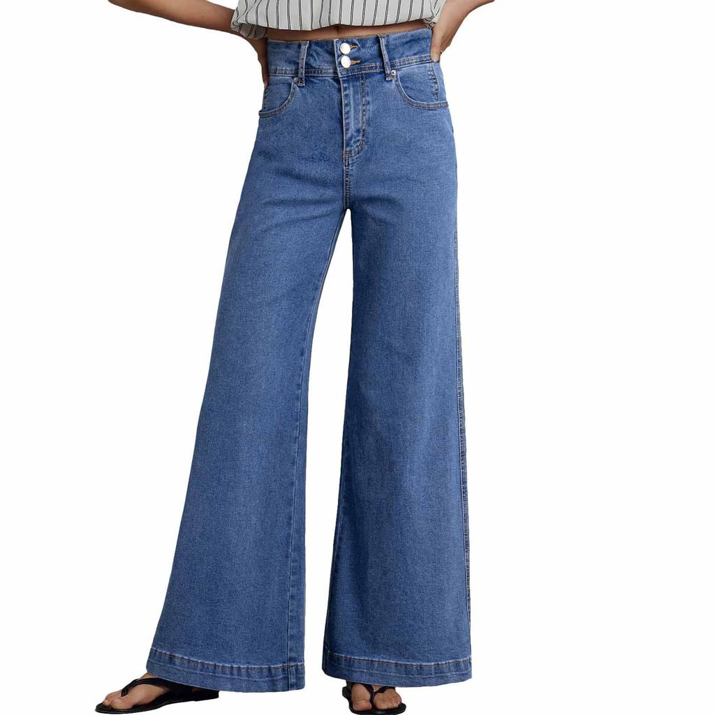 Women's Wide Leg Jeans Casual Highwaist Straight Denim Pants With Pockets