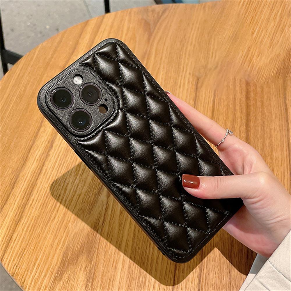 Чехол для iPhone 15 Pro Max Ромбовидная прострочка Искусственная кожа+ТПУ Противоударный чехол для телефона