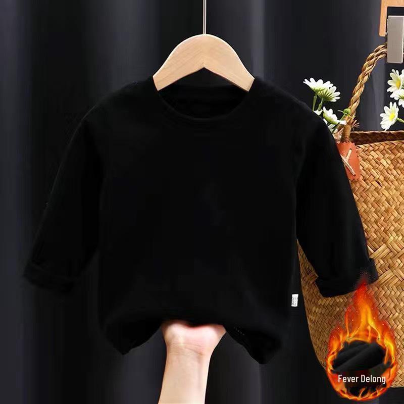Kids' Warm Long Sleeve Solid Color Crew Neck T-Shirt for Fall/Winter