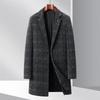 Classic Style Men Plaid Wool Coat Dark and Light Gray Checked Pattern Outfits Soft Warm Overcoat for Winter Autumn Outerwear
