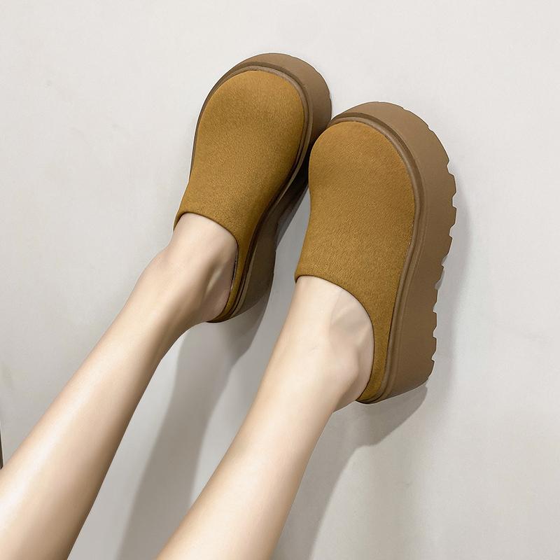 Винтажные женские теплые хлопковые тапочки-мюли на платформе с каблуком, модные закрытые носки, женские удобные ленивые тапочки для отдыха на природе