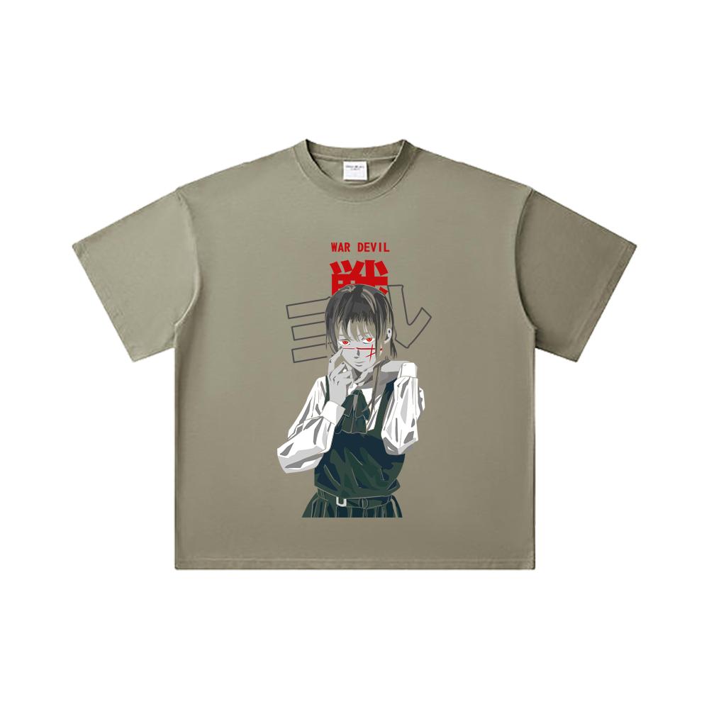 260 GSM Double Yarn 32 Count 100% Cotton Chainsaw Man V58 War Devil Print Unisex Heavy Cotton T Shirt