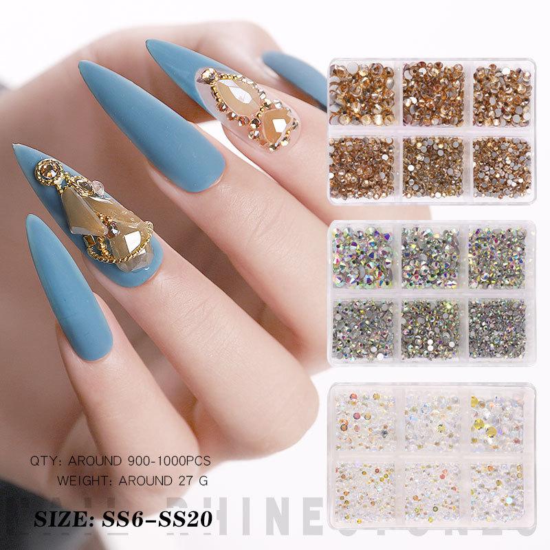 SS6-SS20 6 ячеек Стразы для украшения ногтей, цвет AB, Аврора, прозрачные, плоское дно, опаловые украшения для ногтей, инструменты для дизайна ногтей своими руками